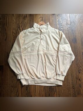 VTG 80s Head Sportswear Beige 1/4 Button Baggy Terry Blend Sweatshirt See Detail